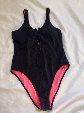 PINK Victoria's Secret Black One-Piece Swimsuit with Pink Lining